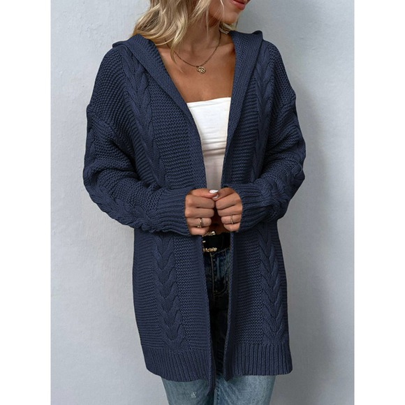 Cable-Knit Longline Hooded Cardigan - Picture 5 of 7